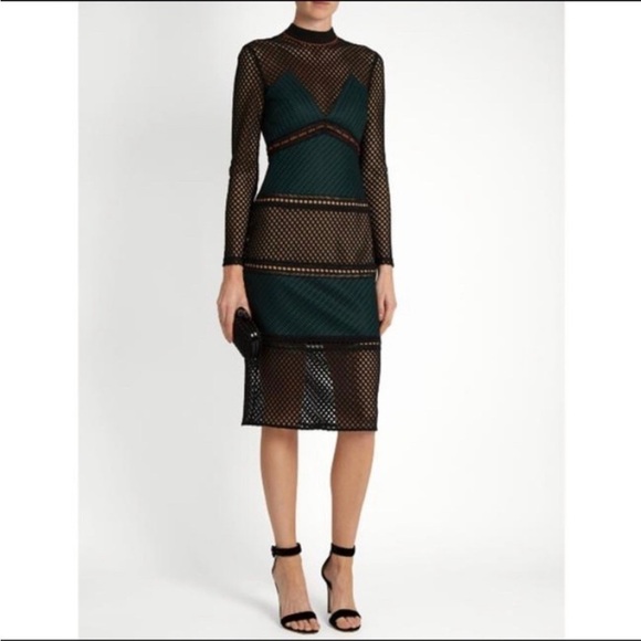 Self-Portrait Forest Paneled Mesh Midi Dress - Picture 8 of 9